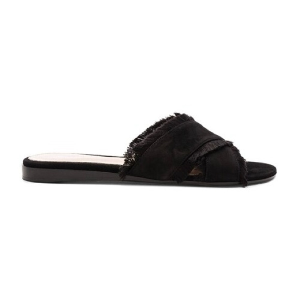 Gianvito Rossi - Frayed Slide in Black Fabric